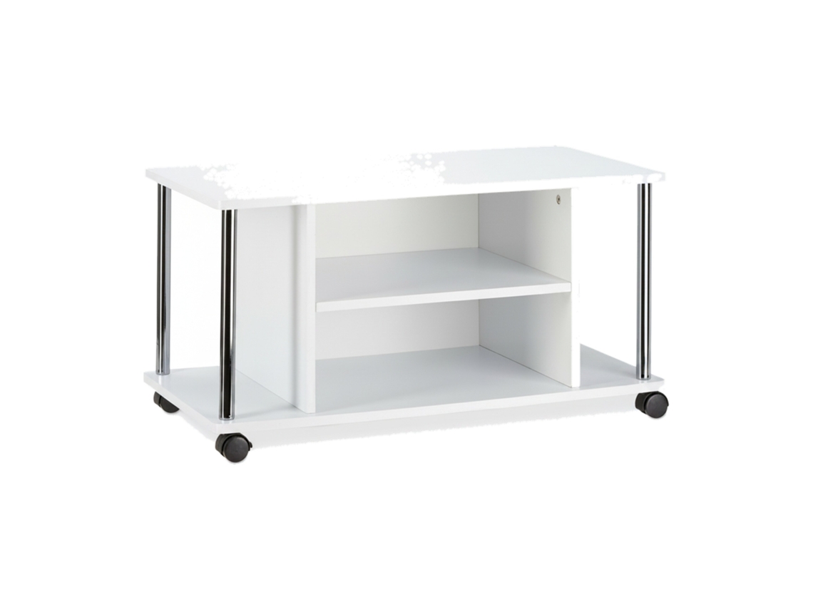 Relaxdays Mueble Para Tv Con Ruedas, Madera-acero Inoxidable, Blanco, 41.5 X 80 X 40 Cm