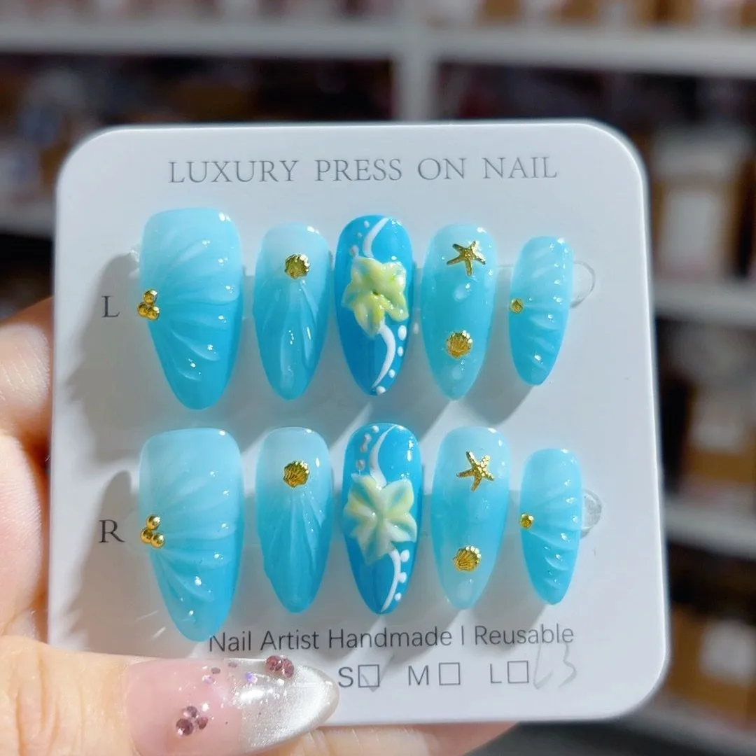 (gcxrd407-m) 10 Piezas De Puntas De Uñas Cortas Almendradas Hechas A Mano