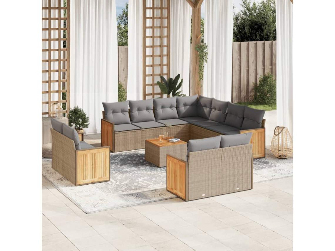 Conjunto de 12 sofás de jardín con cojines de mimbre beige de DKD Home Decor