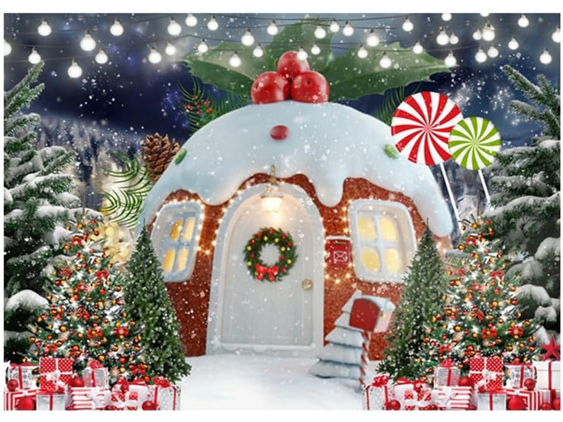 Fondo Navideño De 300 X 200 Cm Casa De Nieve Multifuncional Práctica Para Fotografía Fácil De Usar