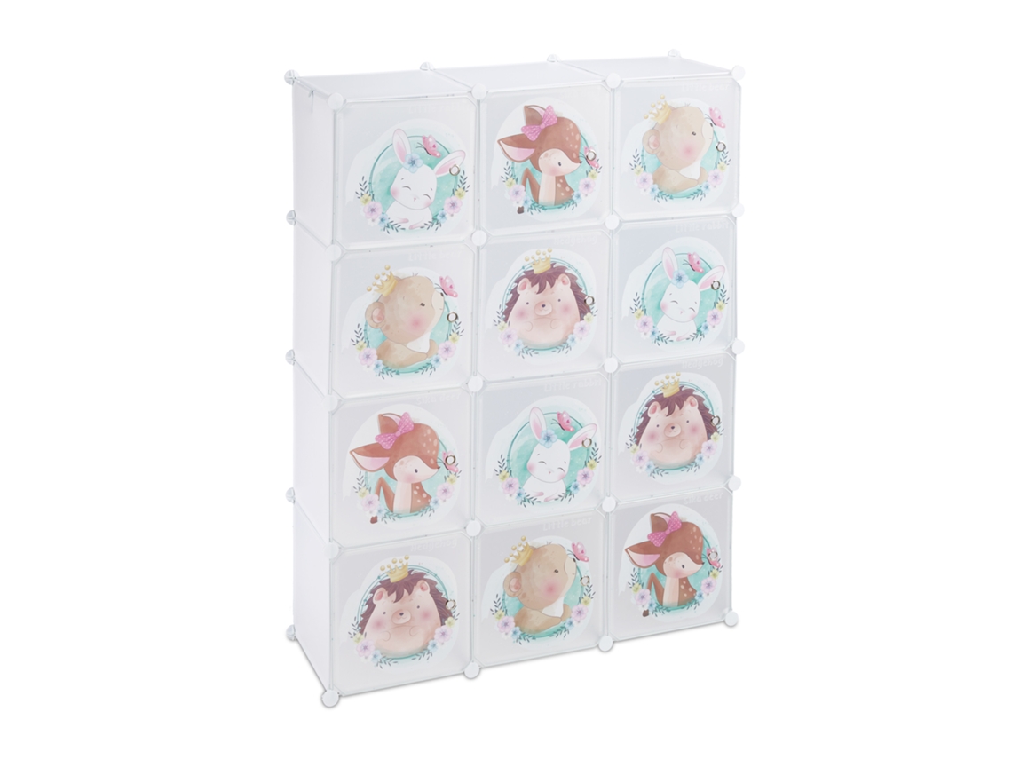 Estante Para Crianças Relaxdays, 2 Varões Para Roupa, Portas Com Animais, Hbt: 145x110x37 Cm, Roupeiro Diy, Branco
