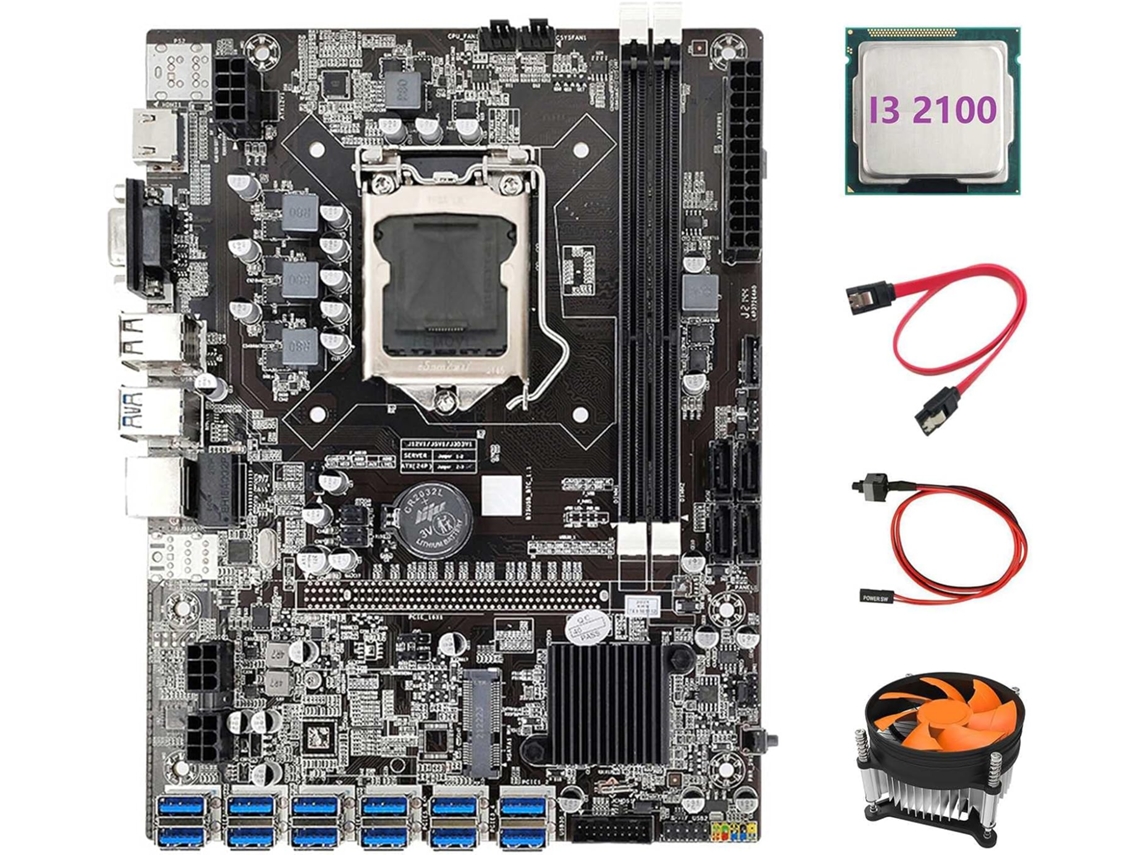 Placa Base B75 Para Minería De Eth 12 Pcie A Usb + Cpu I3 2100 +