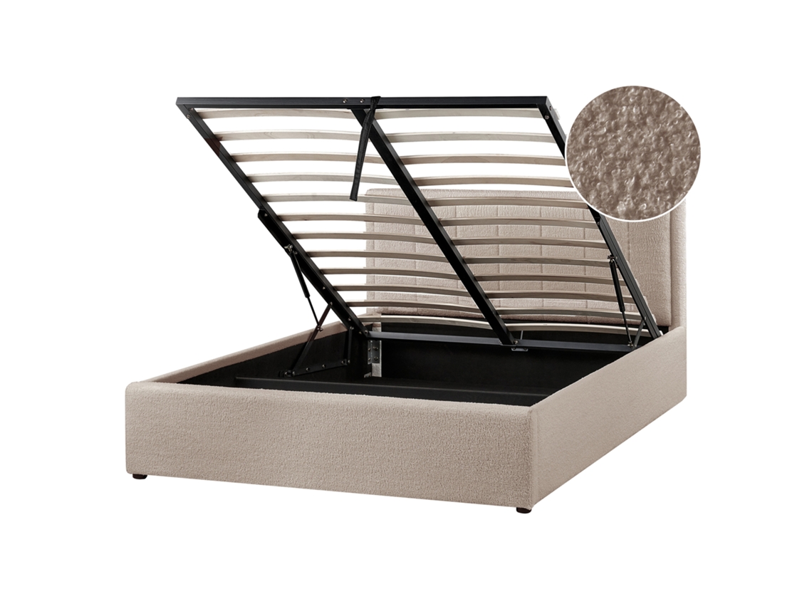 BELIANI Cama doble Montlaur de Bouclé Crema 149x216x89