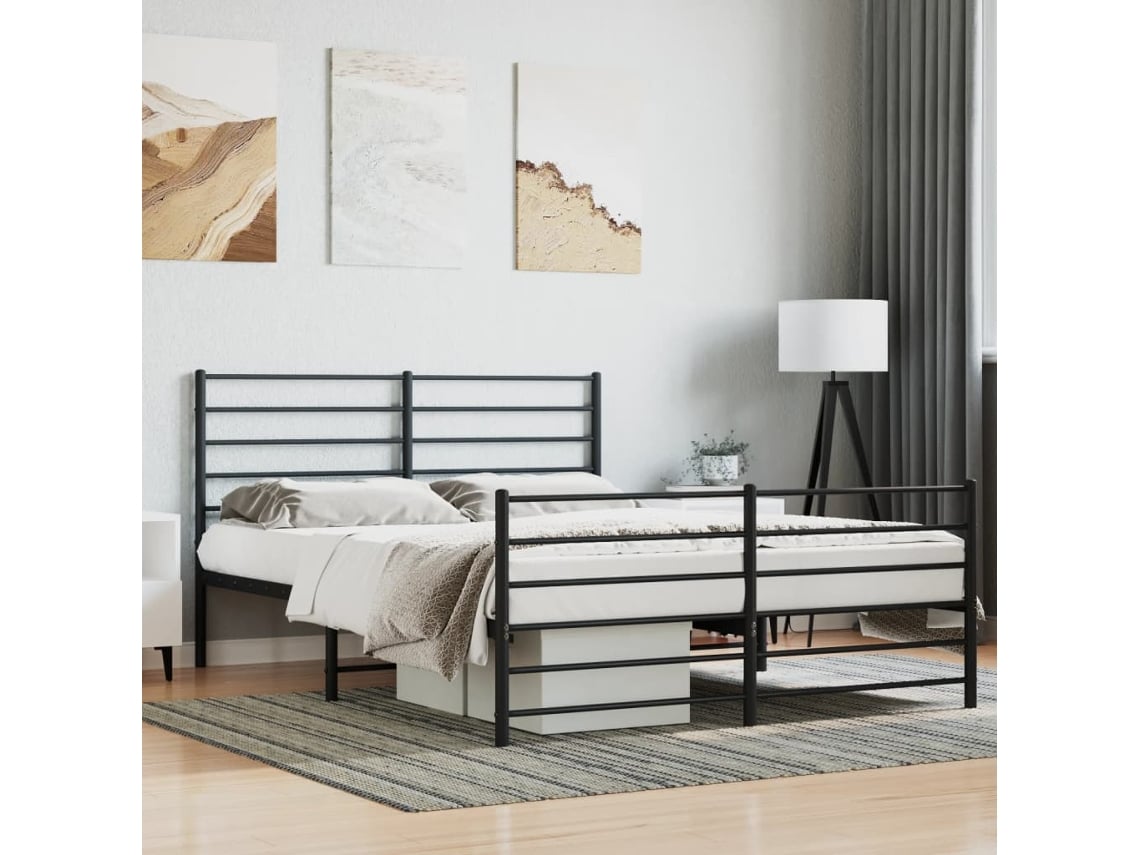 Estructura Cama Sin Colchón Con Estribo Metal Negro 120x190 Cm