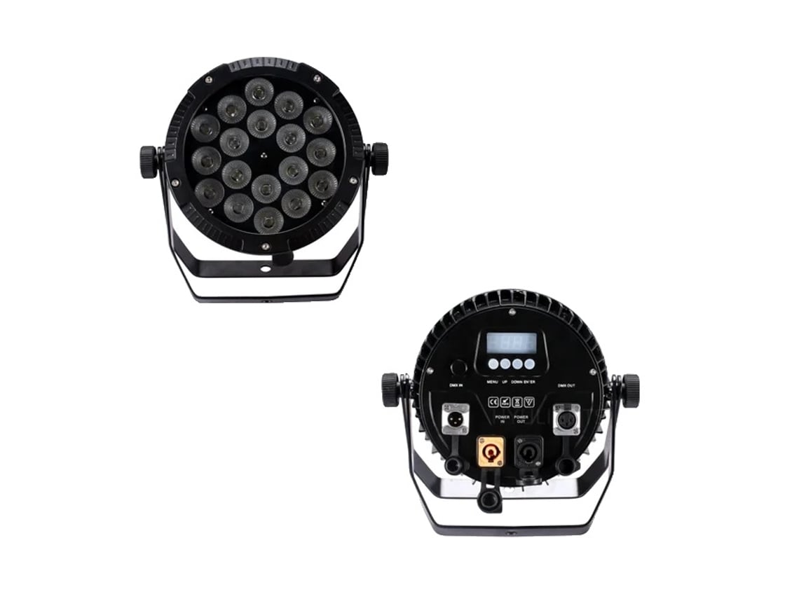 Foco LED PAR para exteriores, resistente al agua IP65, RGBWA UV 6 en 1, control DMX512, IP65, 18 x 18 W, enchufe europeo OEM