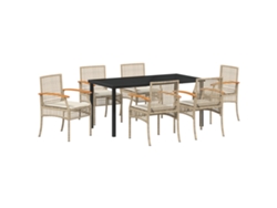 Conjunto de comedor de jardín VidaXL de 7 piezas con cojines en ratán poliéster beige