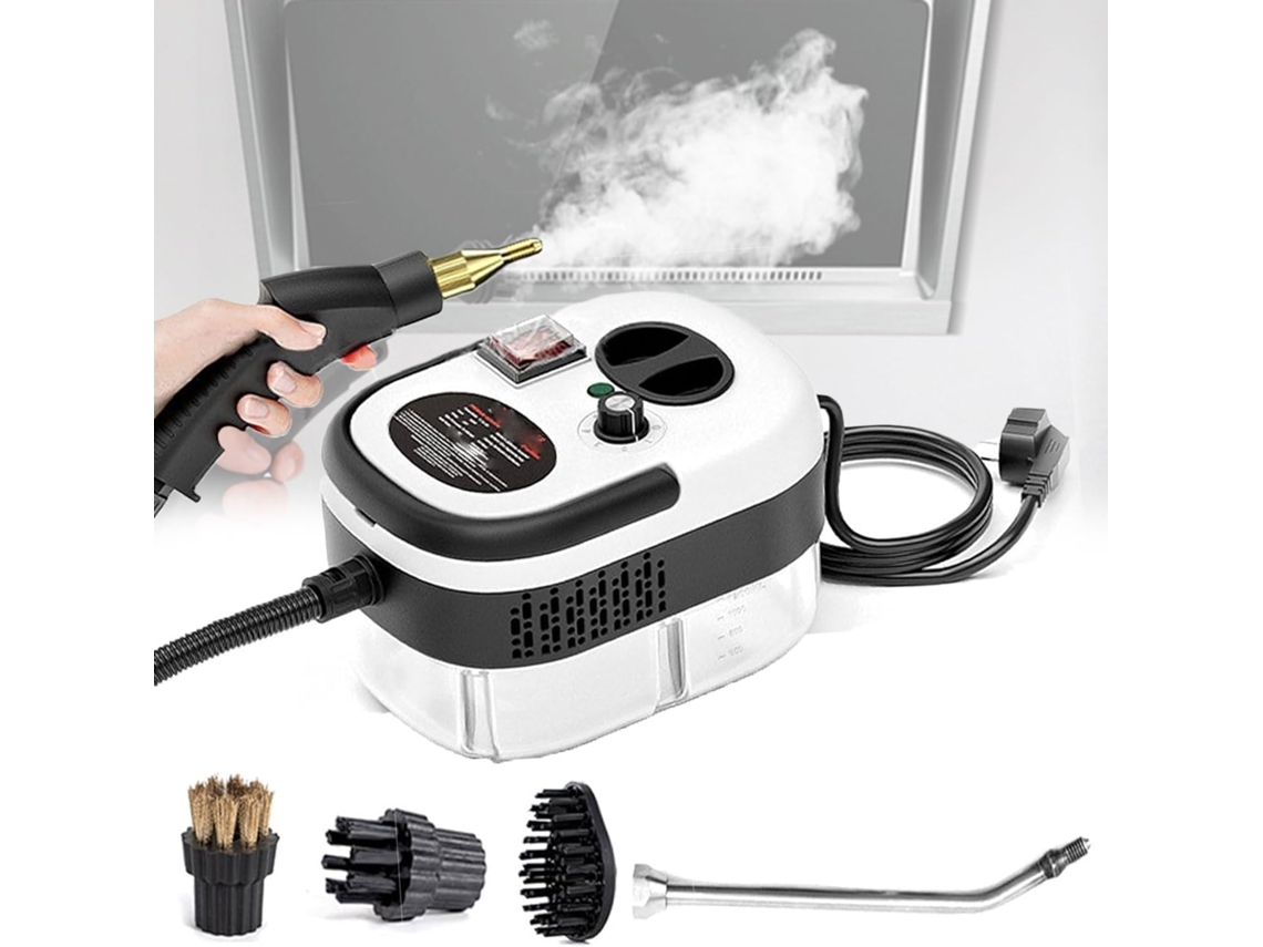 Limpiador A Vapor Portátil De 1200ml, 2500w, Con 3 Cabezales De Cepillo Y Boquilla Curva Extendida (blanco) Chrui