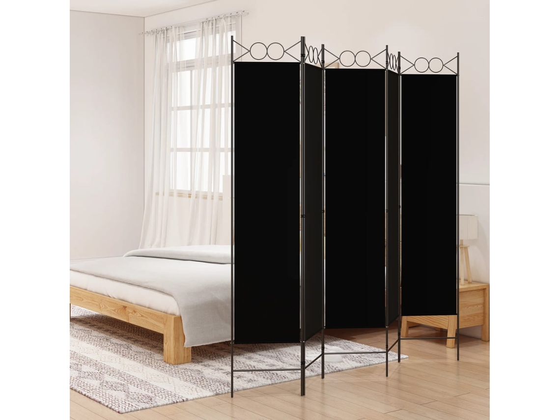 Biombo Divisor | Biombo Separador | Separador De Ambientes De 5 Paneles De Tela Negro 200x200 Cm