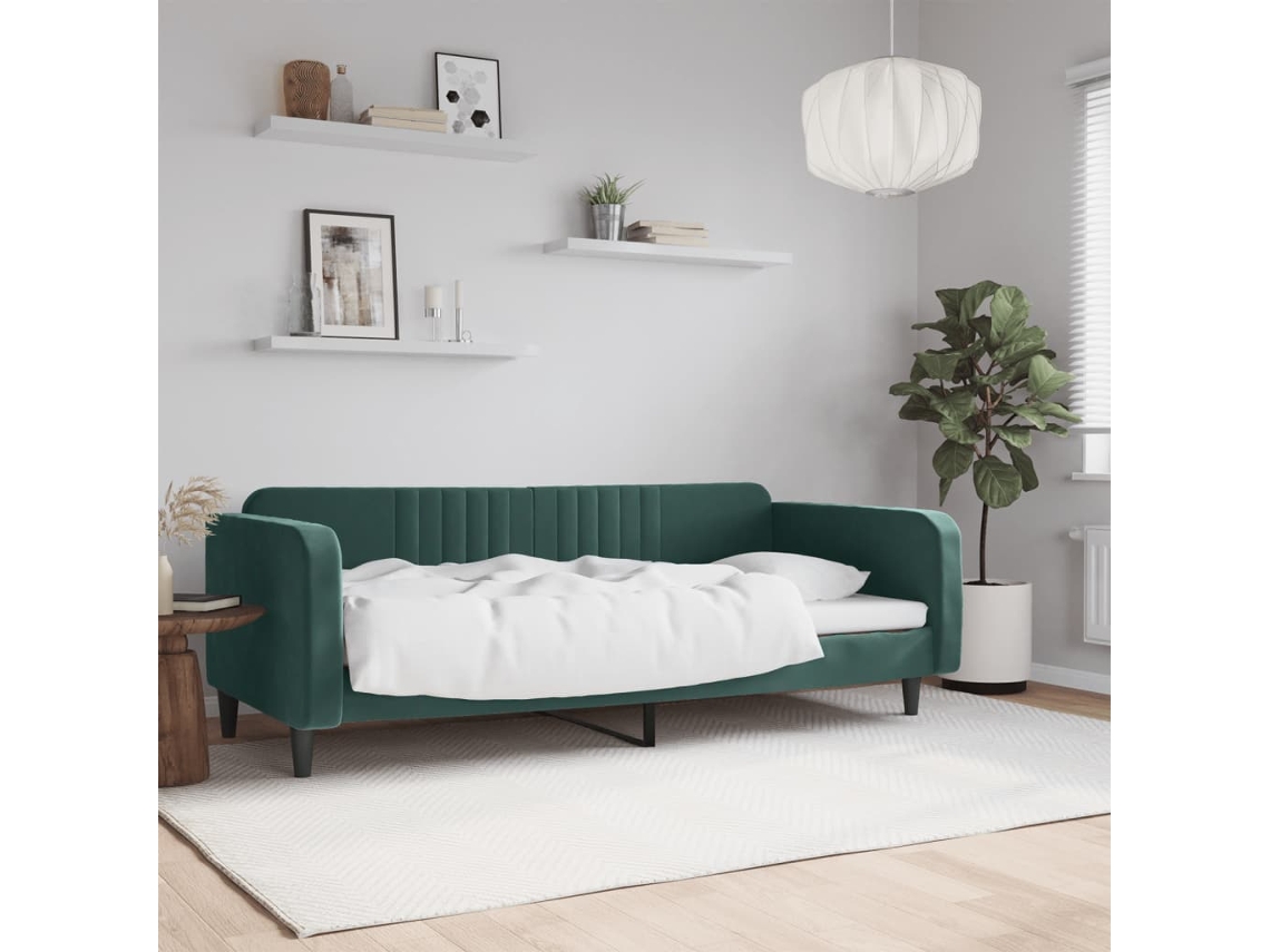 Sofá Cama Sin Colchón Terciopelo Verde Oscuro 90x200cm