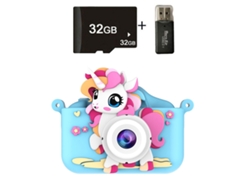 Cámara digital de juguete para niños, grabación HD de 1080p, tarjeta SD de 32 GB y lector de tarjetas, Blue Pony Hexinyigjly