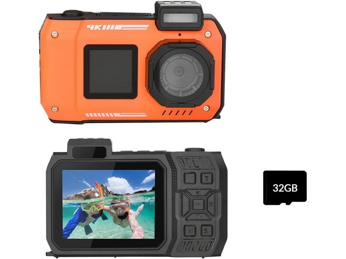 Cámara Subacuática 4k, Resistente Al Agua Hasta 10 Metros, Doble Pantalla, Cámara Para Selfies.