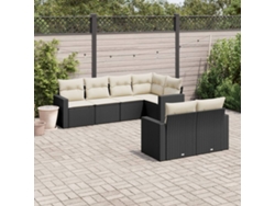 Conjunto de sofá de jardín de 7 piezas con cojines de mimbre negros, Dkd Home Decor