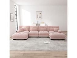 Sofá Modular 4 Plazas - U-förmige Couch, Cómoda, Con Ottoman Móvil, Combinación Diy - Rosa