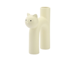 Jarrón cilíndrico para flores con diseño de gato y acabado mate vainilla para la decoración de la sala de estar.