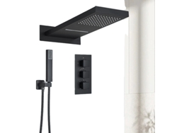 Juego de grifo termostático para ducha de lluvia, construcción de latón, diseño de montaje en pared, negro mate OEM