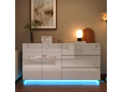 Aparador moderno con 2 puertas y 3 cajones, mueble de salón con iluminación LED, aparador de cocina, blanco 160x35x75cm Rosahqnda