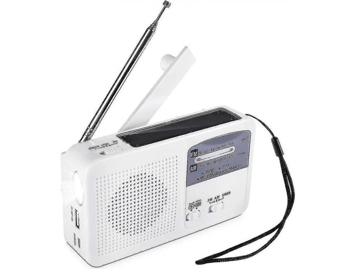2026-radio De Emergencia Portátil Con Cargador Solar, Sirena Sos, Linterna Led Y Radio Am/fm Para Camping Y Supervivencia Blanco