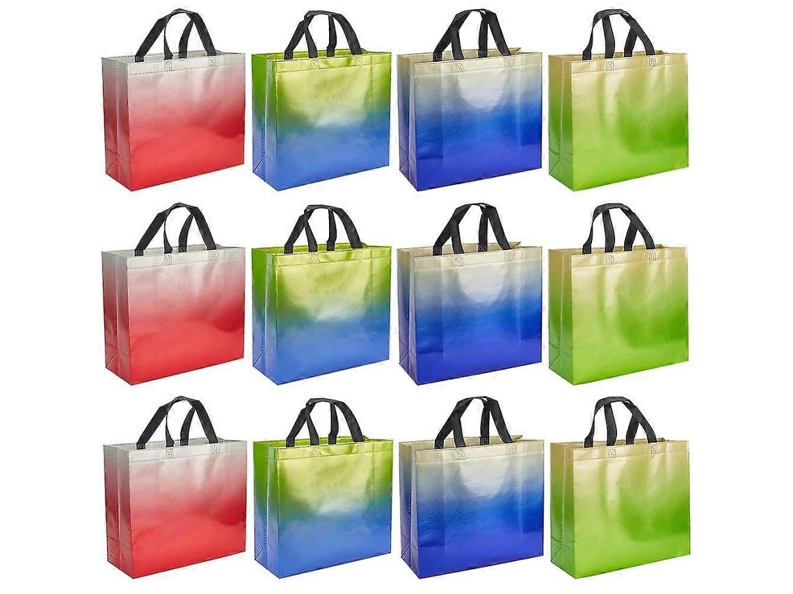 Juego de 12 bolsas de regalo plegables reutilizables de TNT (tejido no tejido) con asa, portátiles e impermeables, para envasar regalos.