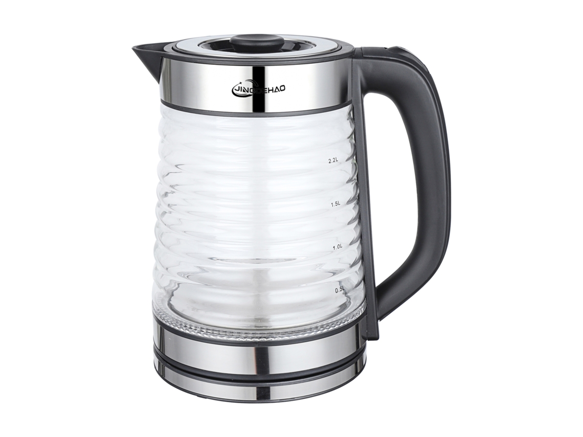 Hervidor eléctrico de vidrio de 2,2 L, apto para té y café, sin BPA, ebullición rápida, apagado automático, 1500 W, color plateado