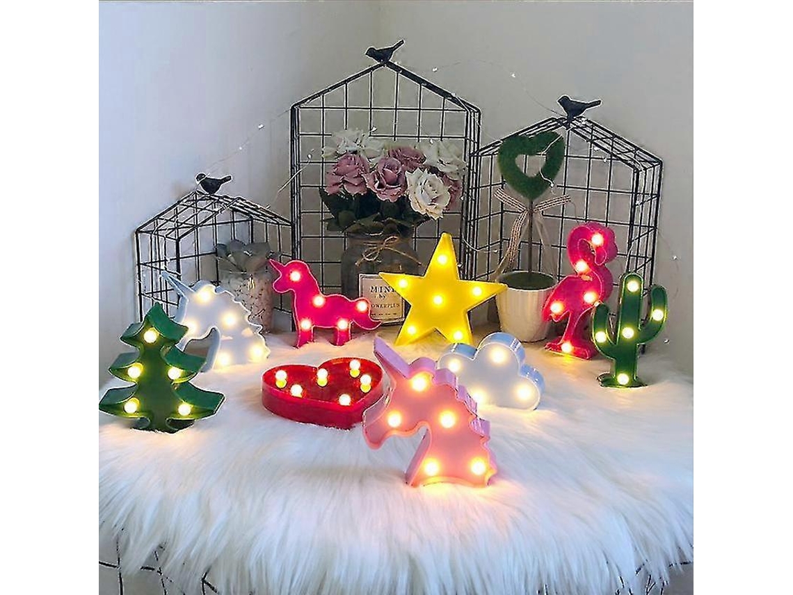 Omni-set De 9 Luces De Navidad Flamenco Cactus Estrella Nube Con Pilas Led Luz Nocturna Blanco Cálido Decoración Hogar