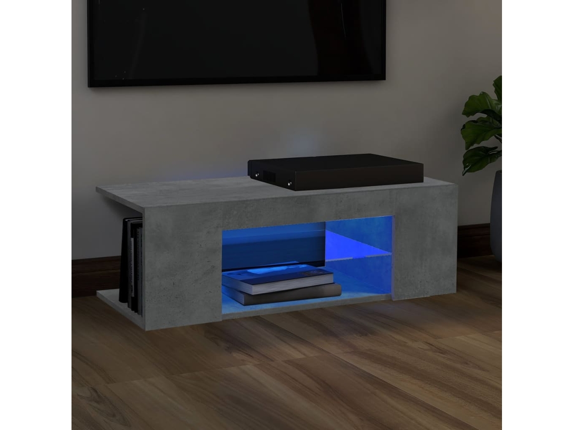 Mueble de Armario Tv con Luces Led 90X39X30 Cm Gris Cemento