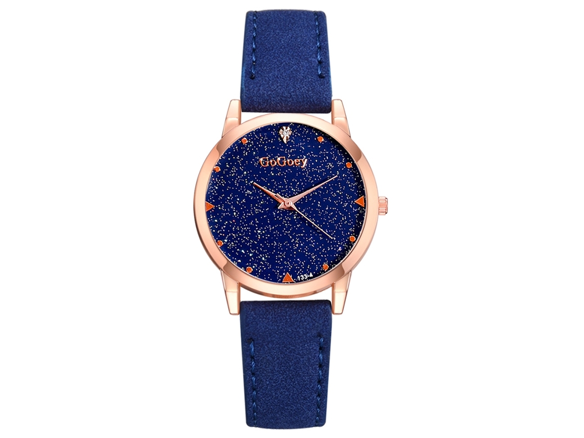 Reloj De Pulsera De Cuarzo Para Mujer Con Esfera Redonda, Diseño De Cielo Estrellado Y Correa De Pu Azul.