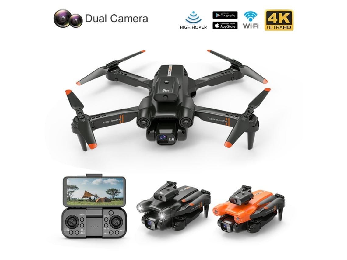 Mini dron X39 con cámara 4K de 360° para evitar obstáculos (batería de 15 minutos, color negro)