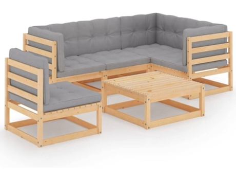 Conjunto 6 Muebles de jardín VIDAXL con cojines de madera de pino maciza