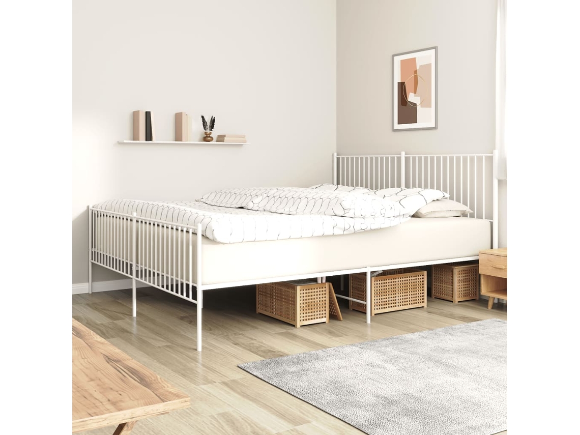Estructura Cama Sin Colchón Con Estribo Metal Blanco 200x200 Cm