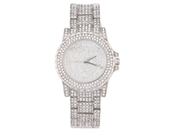 Reloj De Pulsera Analógico Redondo De Cuarzo Para Mujer Con Diamantes De Imitación Y Elegante Decoración Plateada.