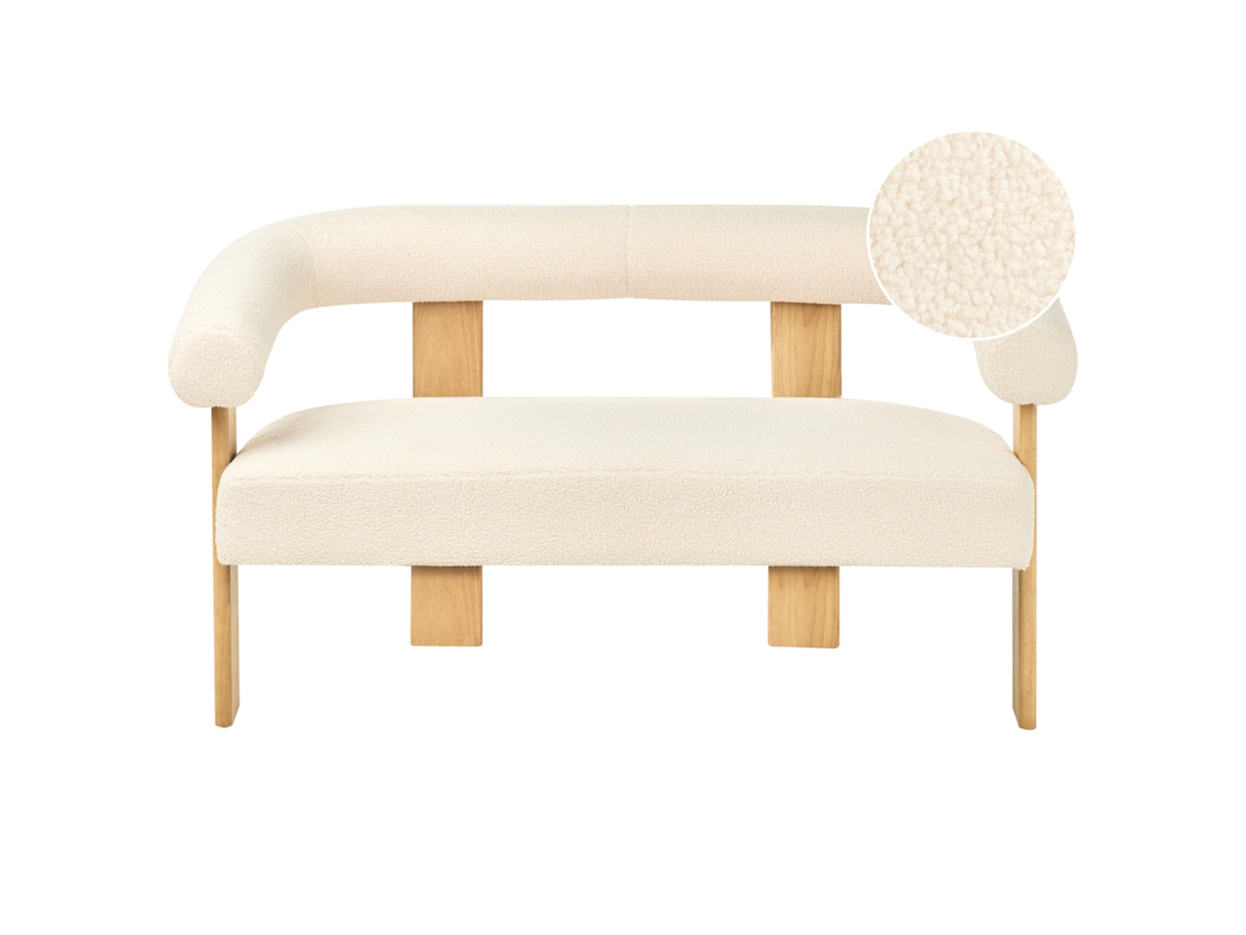 Sofá Beliani Ilbro 2 Plazas Bouclé Blanco 138x68x76