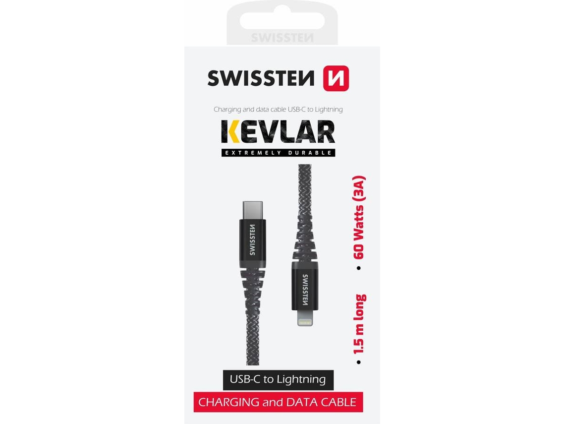 Cable SWISSTEN de aramida USB-C-Lightning  (1,5 m)