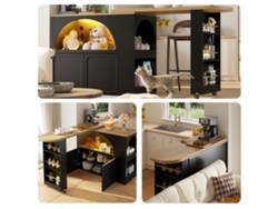 Mesa de bar extensible 135 205×39×100 cm moderna mesa de bar móvil con almacenamiento y diseño de puerta curva negra Mobrio