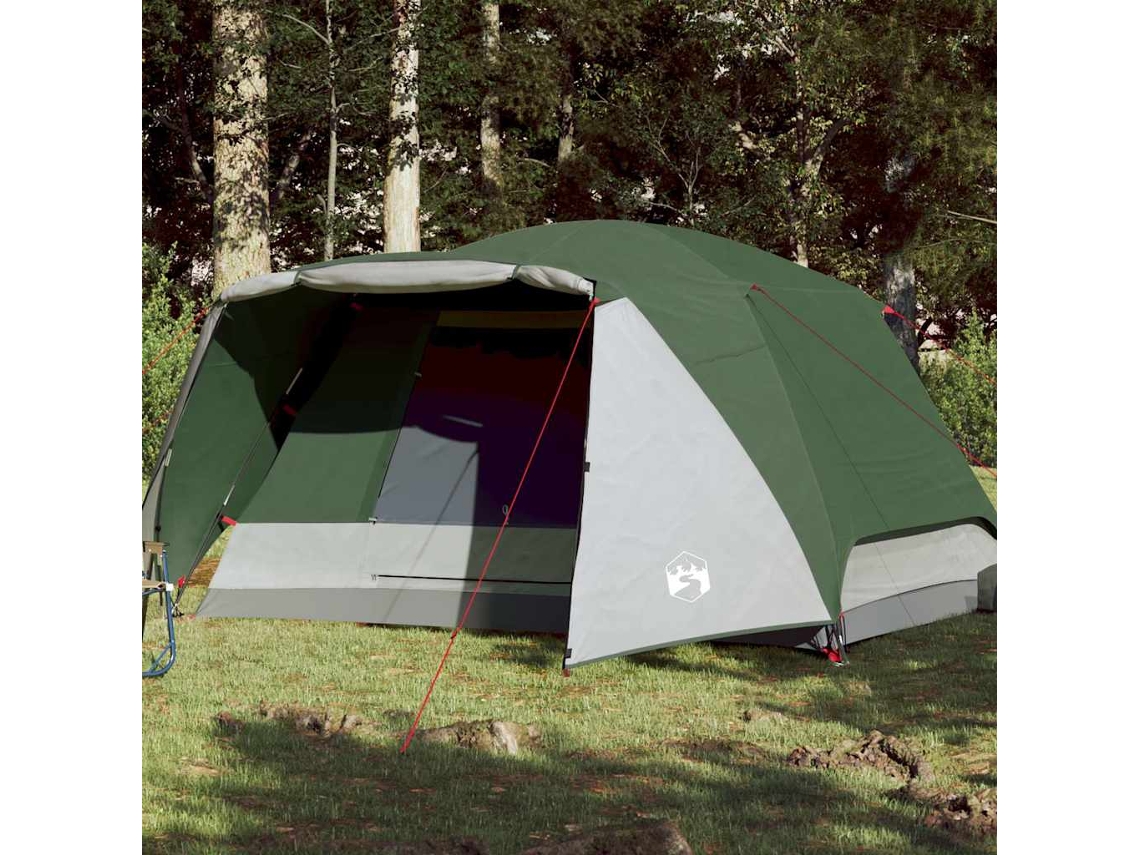 Tienda de campaña familiar con toldo para 6 personas, impermeable, verde.