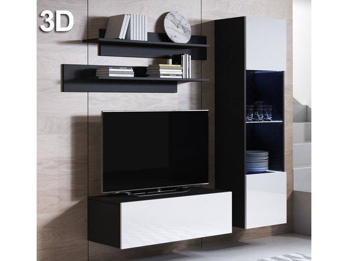 Conjunto de Muebles de TV MÓVEIS BONITOS Luke (Negro y Blanco - 150x40x165 cm)