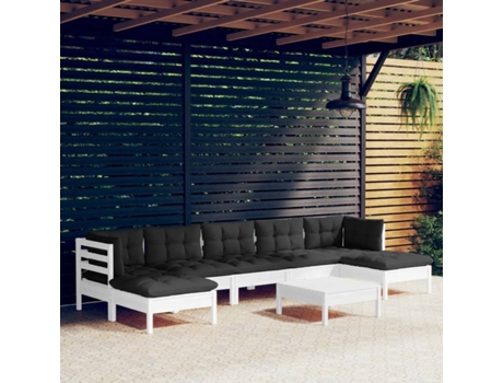 Conjunto 8 Muebles de jardín VIDAXL con cojines blanco madera de pino