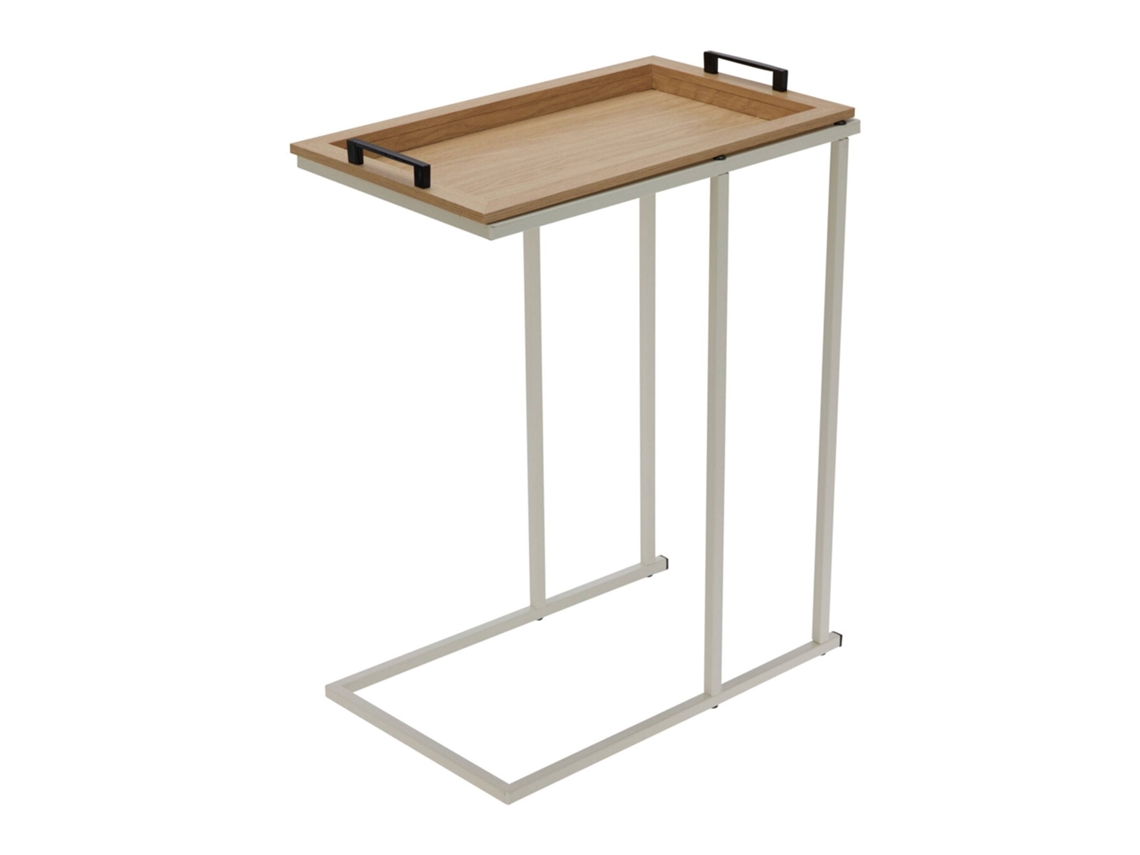 Mesa auxiliar con bandeja extraíble, estructura color crema, 45 x 28 x 59 cm