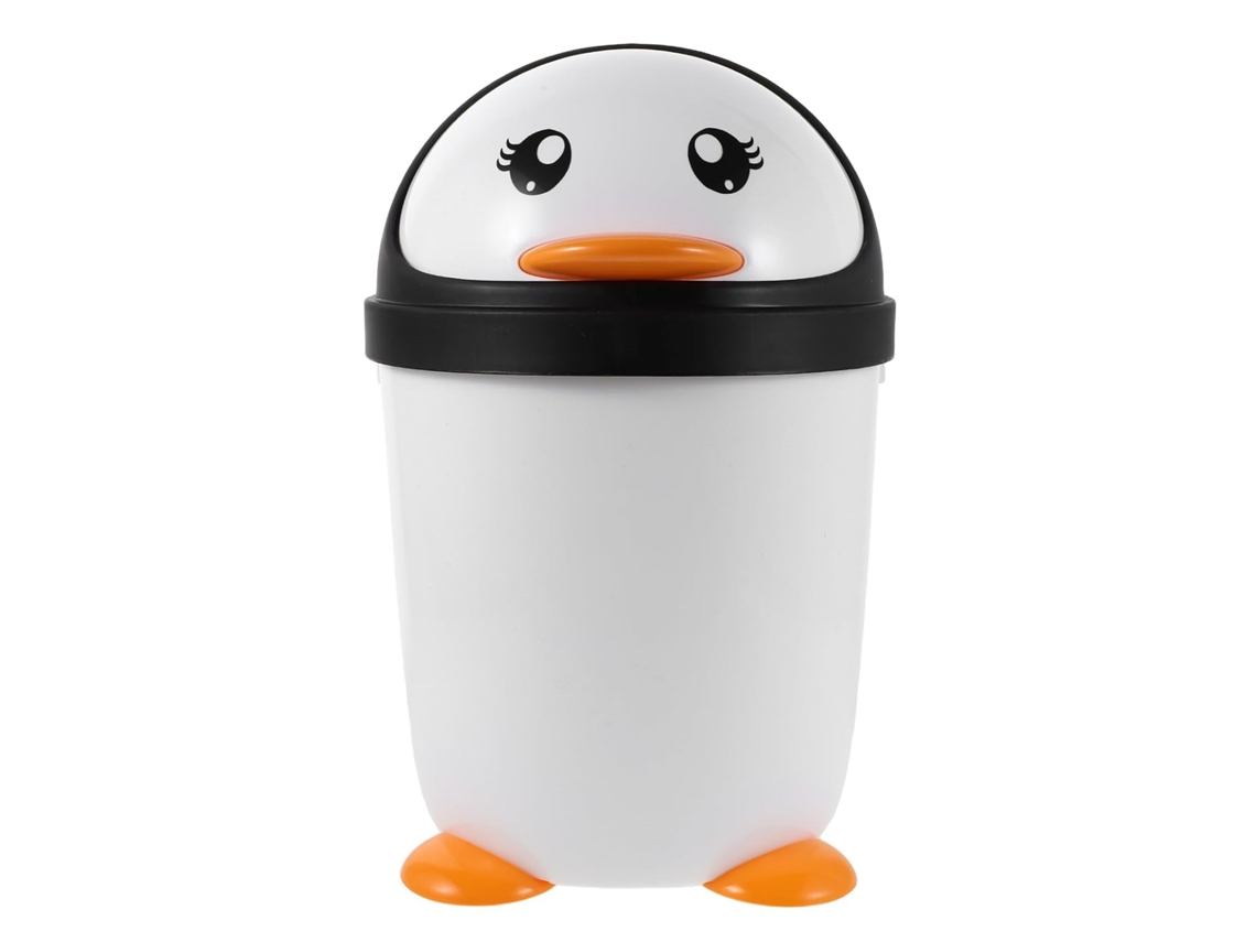 Papelera Con Diseño De Pingüino Y Estilo Kawaii, Con Tapa Abatible, Fabricada En Plástico Pp.