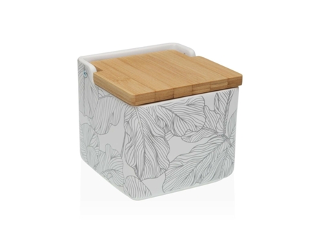Salero con Tapa VERSA Palmeras Cerámica Dolomita 12,2 x 11,5 x 12,2 cm
