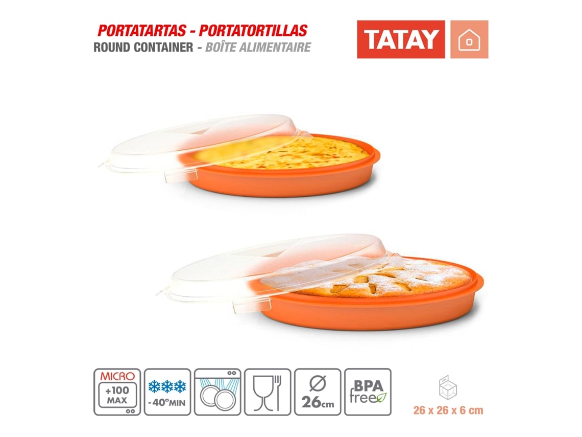 Contenedores de Alimentos TATAY Porta Tortillas y Porta Tartas (2 Un -  Naranja - 26 x 26 x 6 cm - Plástico PP05)