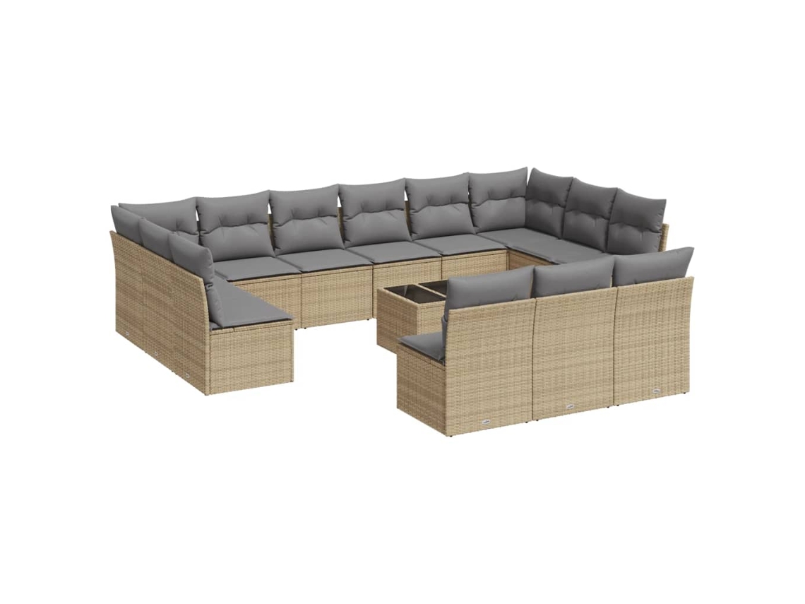 Conjunto 14 sofás de jardín VIDAXL con cojines ratán sintético beige
