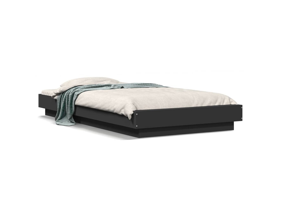 Maison Exclusive - Estructura Cama Con Luces Led Madera Ingeniería Negro 90x190 Cm
