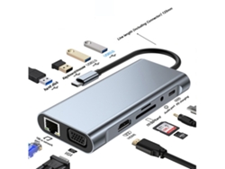 Convertidor Usb-c Universal 11 En 1 Con Salidas Hdmi, Vga, De Red Y Usb 3.0, Transmisión Pd De 100 Mbps Para Portátiles.