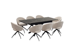 Conjunto De Mesa De Comedor Extensible Y 8 Sillas Taylor Jane - Mesa En Melamina Negro Mármol 200-160 X 90 Cm Con Sillas En Tejido Beige - Mog Casa