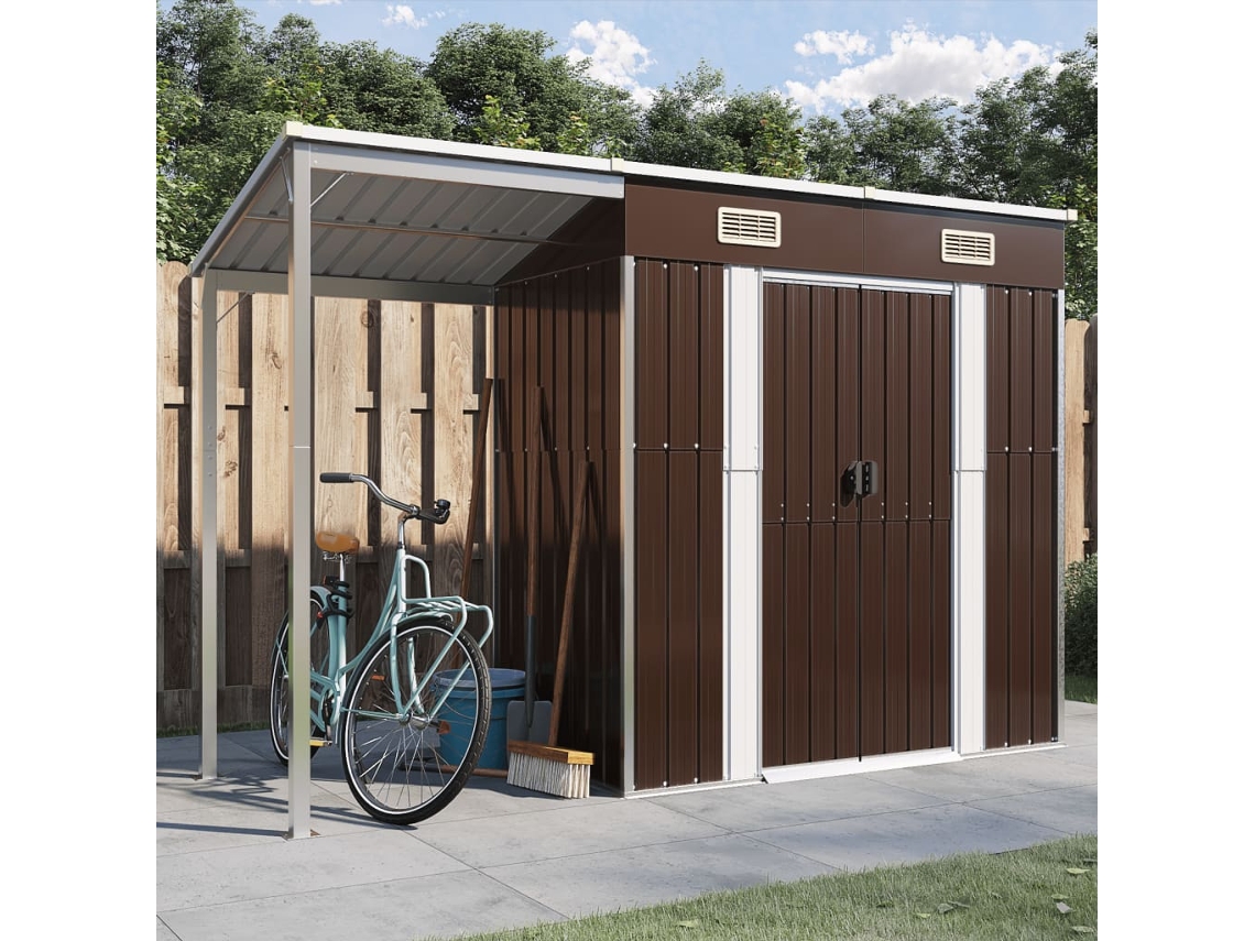 Caseta de jardín con porche 277x110,5x181 cm Acero marrón LOVELY HOME