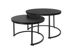 Juego de 2 mesas de centro redondas negro mate de MDF y metal ML-Design