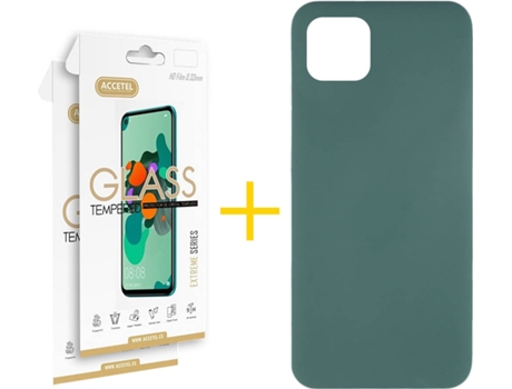Carcasa + 2 Protectores de Vidrio iPhone 13 Mini ACCETEL Silicona Líquido Verde