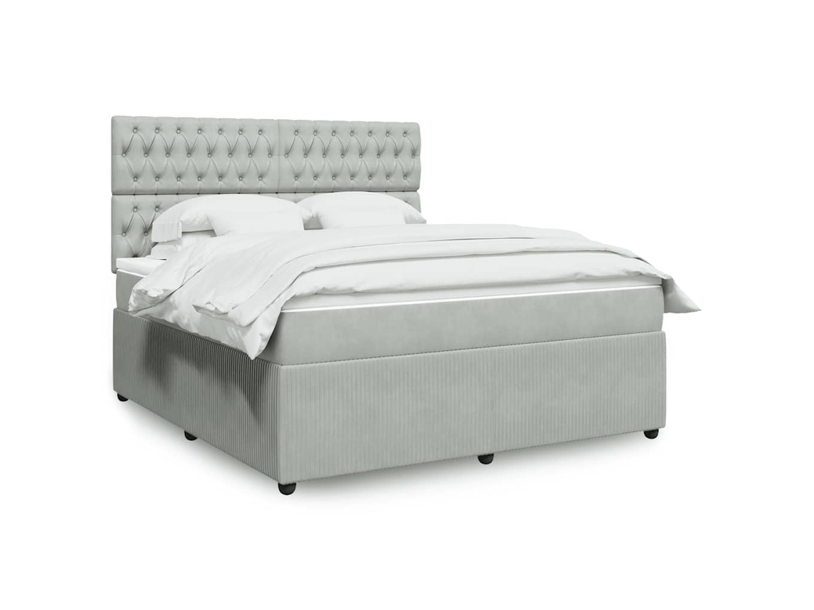 Cama Box Spring Con Colchón Terciopelo Gris Claro 180x200 Cm