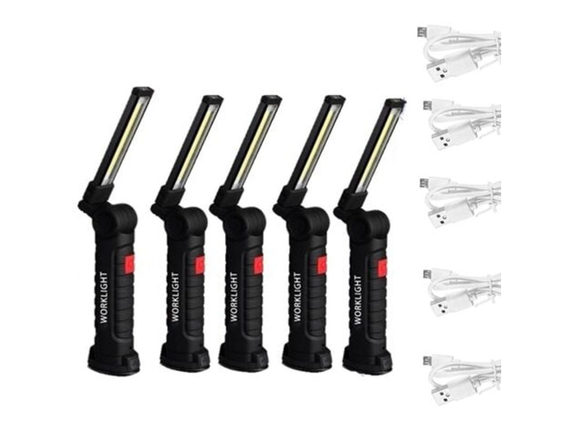 Luces De Trabajo Para Construcción, Paquete De 5 Bombillas Cob Flexibles Recargables Con Imán Y Gancho.