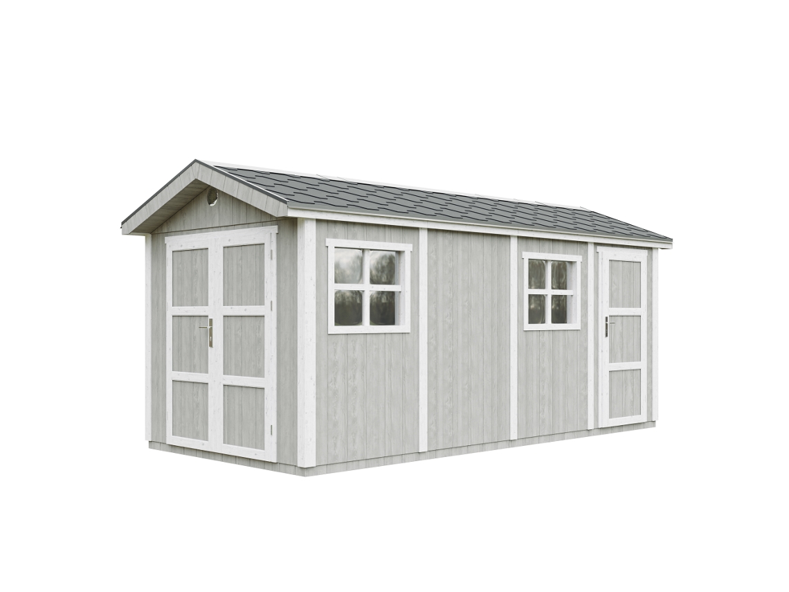 Caseta de jardín de alta calidad, 11,47 m² (H252 x 250 x 530 cm), con suelo bituminoso y baldosas, color gris tundra (Timbela M915c).